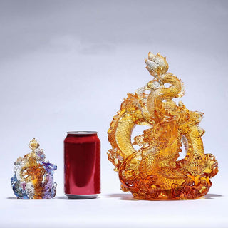 Buddha Gift Year of the Dragon Handmade Liuli Crystal Art Piece Protection Home Office Decoration With Base