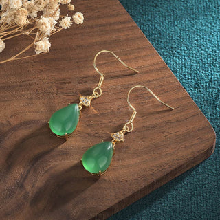 Buddha Gift Cyan Jade Luck Drop Earrings