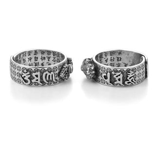 Buddha Gift Tibetan 990 Sterling Silver Om Mani Padme Hum PiXiu Dorje Vajra Heart Sutra Engraved Wealth Ring
