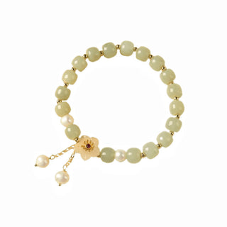 Buddha Gift Hetian Jade Flower Pearl Happiness Abundance Bracelet