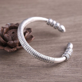 Buddha Gift 999 Sterling Silver Heart Sutra Om Mani Padme Hum Engraved Peace Purity Bracelet Bangle
