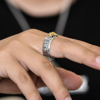 Buddha Gift Tibetan 990 Sterling Silver Om Mani Padme Hum PiXiu Dorje Vajra Heart Sutra Engraved Wealth Ring