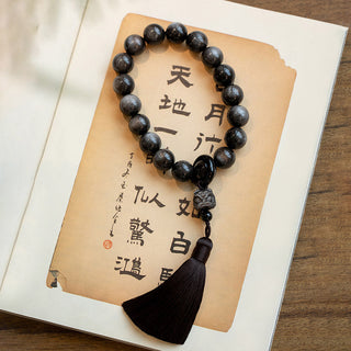 Buddha Gift Natural Silver Sheen Obsidian Black Obsidian Lion Wrist Mala Protection Tassels Pocket Mala Car Decoration