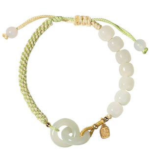Buddha Gift Natural Hetian Jade Bead Double Peace Buckle Fu Character Abundance Braided Bracelet