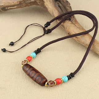 Buddha Gift Tibetan Nine-Eye Dzi Bead Three-eyed Dzi Bead Protection String Necklaces Pendant