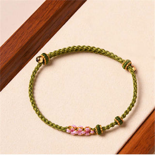 Buddha Gift Handmade Peach Blossom Protection Braided Rope Bracelet