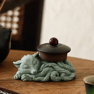 Buddha Gift Small Nine Tailed Fox Protection Home Tea Pet Figurine Decoration