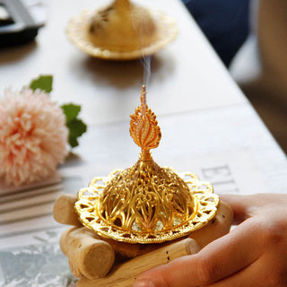 Buddha Gift Gold Alloy Healing Mini Incense Burner With Wooden Coaster Home Decor