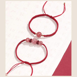 Buddha Gift Natural Strawberry Quartz Crystal Love Red String Weave Bracelet Anklet