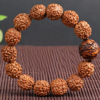Buddha Gift Tibet Rudraksha Bodhi Seed PiXiu Copper Coin Wealth Luck Bracelet
