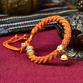 Buddha Gift Tibetan Handmade Luck Protection Thangka Prayer Wheel Bell Charm Braid String Bracelet
