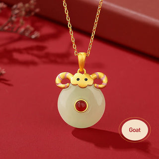 Buddha Gift 925 Sterling Silver Hetian Jade Chinese Zodiac Year of the Dragon Red Agate Luck Protection Necklace Pendant