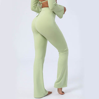 Buddha Gift Long Sleeve Backless Strap Top Bra Flare Pants Fitness Yoga Outfit