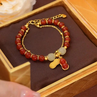 Buddha Gift Jade Leaf Ginkgo Tulip Peanut Fu Character Luck Beaded Bracelet