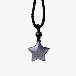 Buddha Gift Natural Silver Sheen Obsidian Star Crescent Moon Protection Necklace Pendant