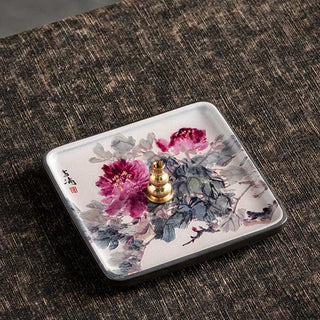 Buddha Gift Mountain Lake Flower Leaf Healing Ceramic Plate Tray Stick Incense Burner Decoration