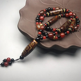 Buddha Gift Nine-Eye Dzi Bead Red Agate Wealth Health Necklace