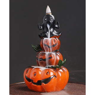 Buddha Gift Halloween Pumpkins Ghost Resin Backflow Smoke Fountain Incense Burner Decoration