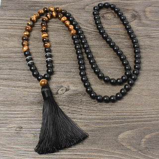 Buddha Gift Black Onyx Tiger Eye Fortune Bracelet Tassel Necklace Pendant