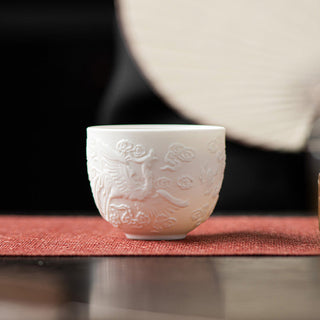 Buddha Gift Dragon Phoenix Relief White Porcelain Ceramic Teacup Kung Fu Tea Cup 115ml