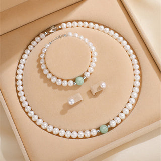 Buddha Gift 925 Sterling Silver Natural Pearl Jade Healing Necklace Bracelet Earrings With Gift Box