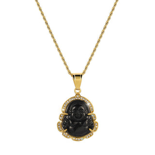 Buddha Gift 18K Gold Filled Laughing Buddha Jade Luck Necklace Chain Pendant