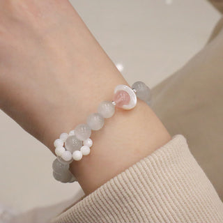 Buddha Gift 925 Sterling Silver Natural Amethyst Aquamarine Pink Crystal Cat's Eye Healing Crescent Moon Bracelet