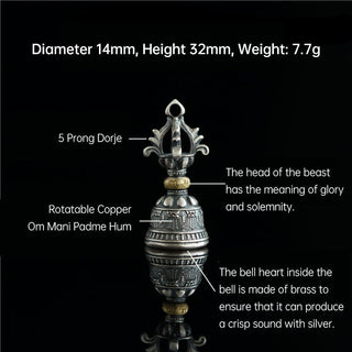 Buddha Gift Tibet 925 Sterling Silver Om Mani Padme Hum Dorje Bell Vajra Engraved Enlightenment Pendant Hanging Decoration