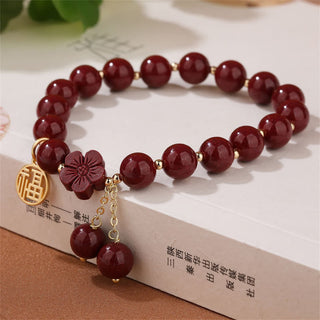 Buddha Gift Cinnabar Fu Character Cherry Blossom Blessing Bracelet