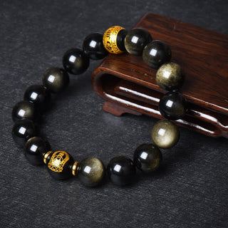 Buddha Gift Chinese Zodiac Natal Buddha Gold Sheen Obsidian Wealth Protection Bracelet