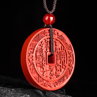 Buddha Gift Natural Cinnabar Mountain Ghosts Spend Money Bagua Design Blessing Necklace Pendant