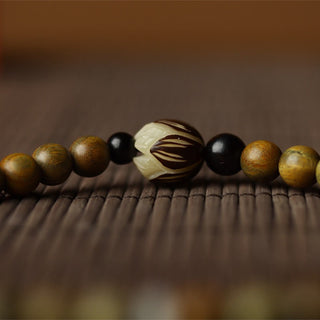 Buddha Gift Green Sandalwood Bodhi Seed Lotus Soothing Double Wrap Bracelet