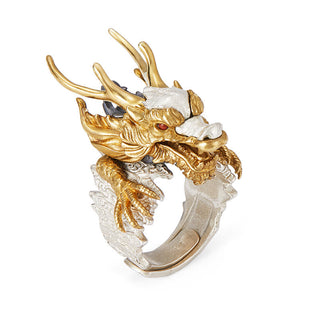 Buddha Gift 925 Sterling Silver Dragon Luck Success Protection Adjustable Ring Pendant