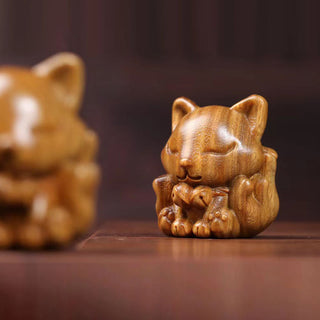 Buddha Gift Mini Nine Tailed Fox Ivory Fruit Sandalwood Green Sandalwood Blessing Decoration