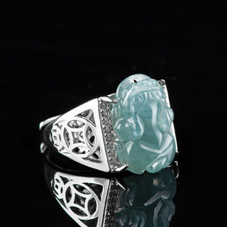 Buddha Gift 925 Sterling Silver Fengshui Wealth Prosperity Jade PiXiu Luck Ring