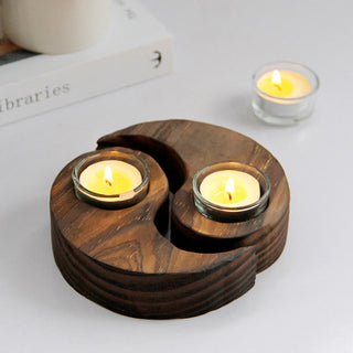 Buddha Gift Yin Yang Wood Candle Holder Meditation Rituals Use Items