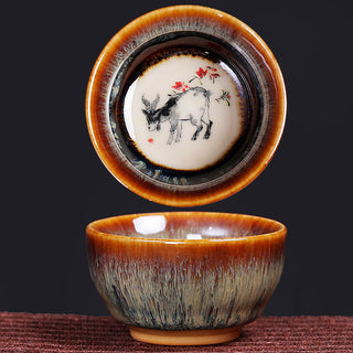 Buddha Gift 12 Chinese Zodiac Pattern Ceramic Teacup Kung Fu Jian Chinese Zhan Tea Cup 73ml