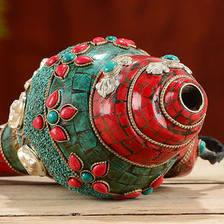 Buddha Gift Tibetan Handmade Shankha Om Mani Padme Hum Buddha Avalokitesvara Turquoise Conch Shell Positive Decoration