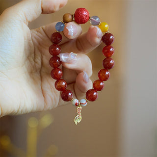 Buddha Gift Natural Red Agate Peace Talisman Fu Character Dragon Tail Confidence Charm Bracelet