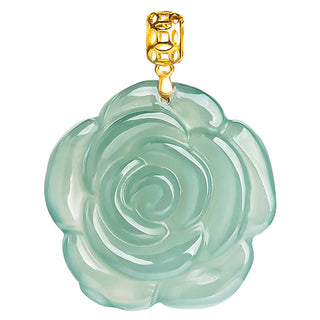 Buddha Gift 18K Gold 925 Sterling Silver Natural Jade Rose Luck Necklace Pendant