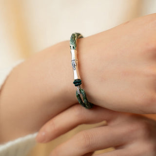 Buddha Gift 925 Sterling Silver Bamboo Reincarnation Knot Luck Protection String Bracelet