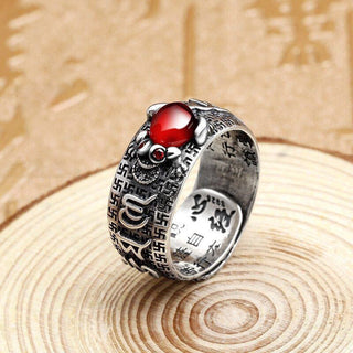 Buddha Gift Genstone PiXiu Feng Shui Frog Vajra Dorje Heart Sutra Wealth Adjustable Ring