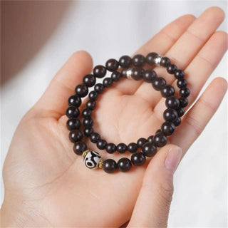 Buddha Gift Tibet Ebony Wood Dzi Bead Balance Double Wrap Bracelet