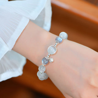 Buddha Gift 925 Sterling Silver Cat Eye Moonstone Love Support Bracelet