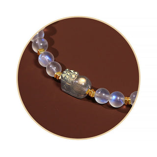 Buddha Gift 925 Sterling Silver Plated Gold Natural Moonstone PiXiu Healing Bracelet