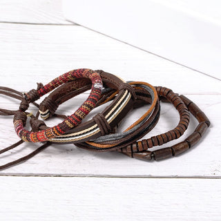 Buddha Gift Wrap Hemp Cords Wood Beads Leather Bracelet