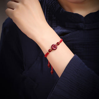 Buddha Gift Natural Cinnabar Peace Buckle Blessing String Bracelet