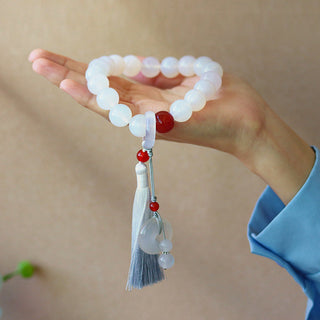 Buddha Gift White Agate Red Agate Luck Wrist Mala Tassels Pocket Mala Car Decoration
