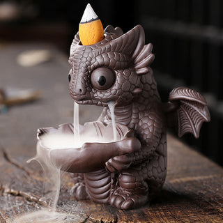 Buddha Gift Lovely Dinosaur Purple Clay Backflow Smoke Fountain Healing Incense Burner Decoration