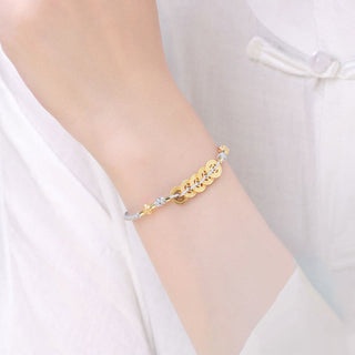 Buddha Gift Copper Coin Fortune Tree Pearl Luck Blue Rope Braided Bracelet